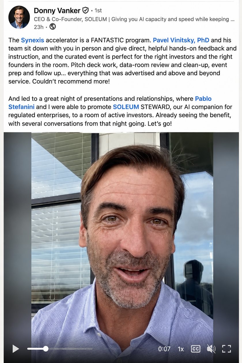 Donny Vanker on LinkedIn about Synexis Premium